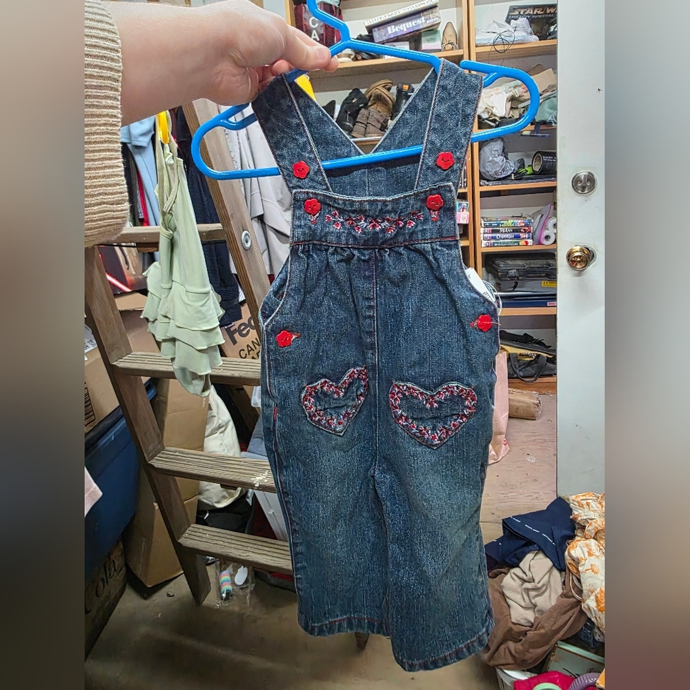 Charming Kids Denim Overalls with Heart Details